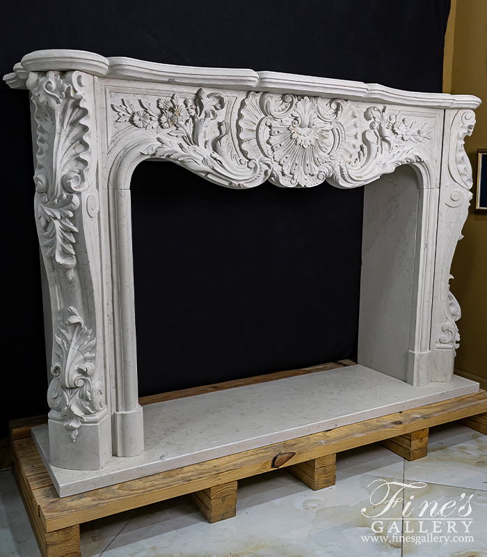 Marble Fireplaces  - Exotic Italian Bianco Perlino Marble French Versailles Fireplace Mantel - MFP-2270